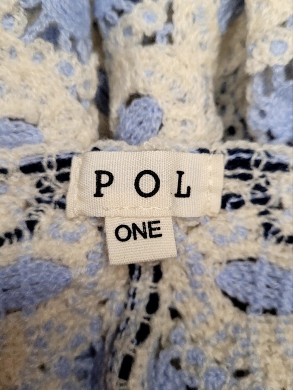 POL Open Front Floral Crochet Blue Cream Boho Kimono Cardigan Cover Up One Size - Picture 9 of 10